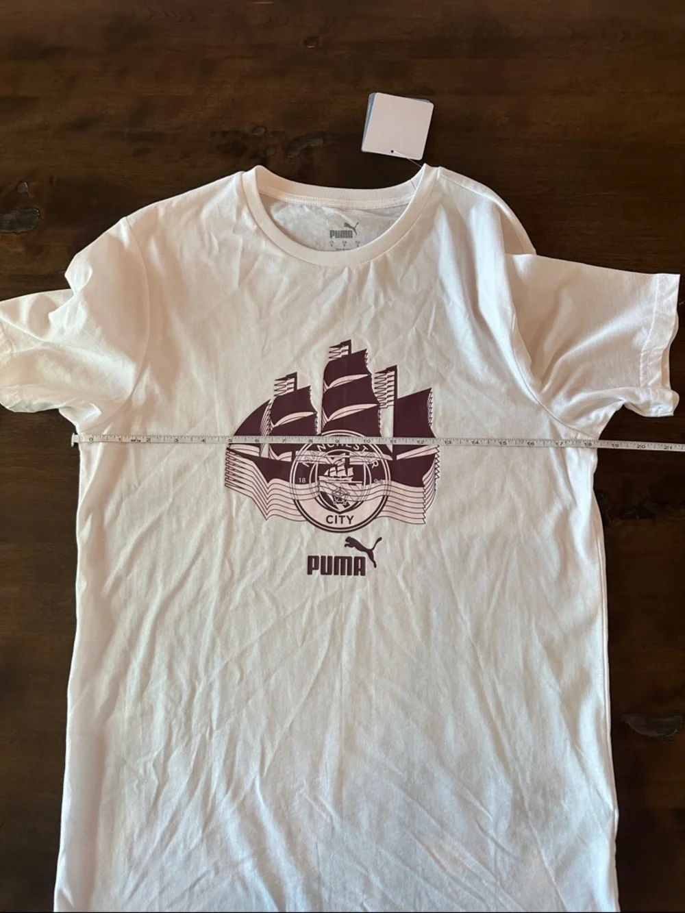 Puma Manchester City FC Large Crest T-Shirt White/Burgundy Ship Graphic Size S - Picture 12 of 16